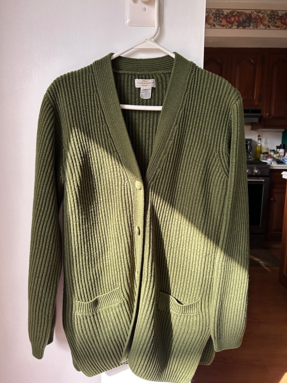Yarnworks || Olive Green Ribbed Button-Up Cardigan - Picture 6 of 9